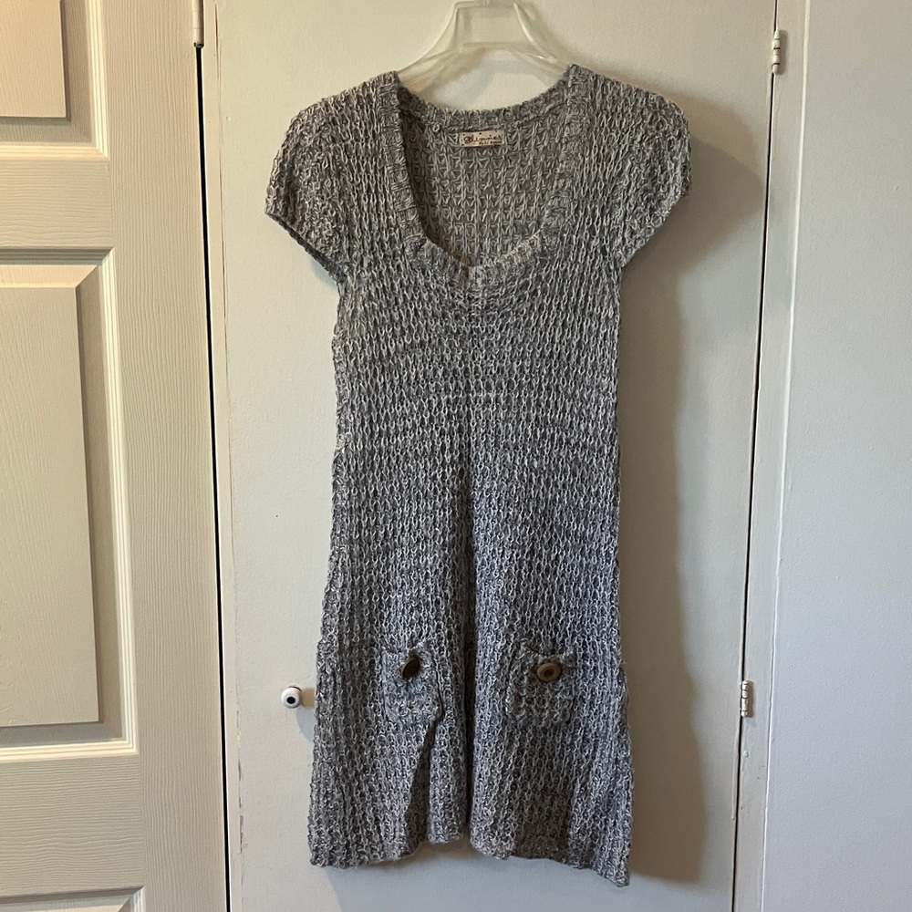 Gray Knit Short Sleeve Dress